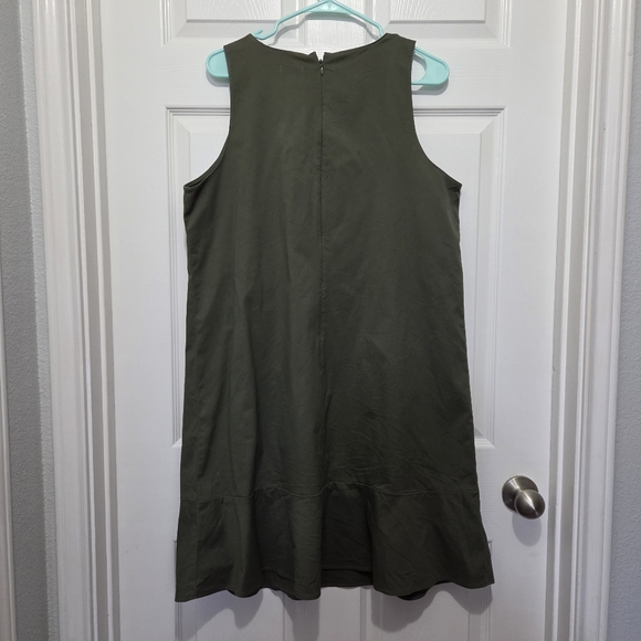 Ann Taylor Lace up V-neck Olive Green Sleeveless Cottonblend Shift Dress Size 14 - Picture 4 of 7
